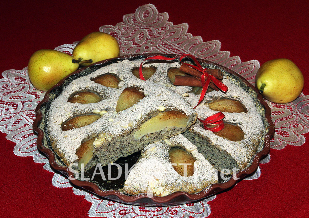 Makový koláč s hruškami